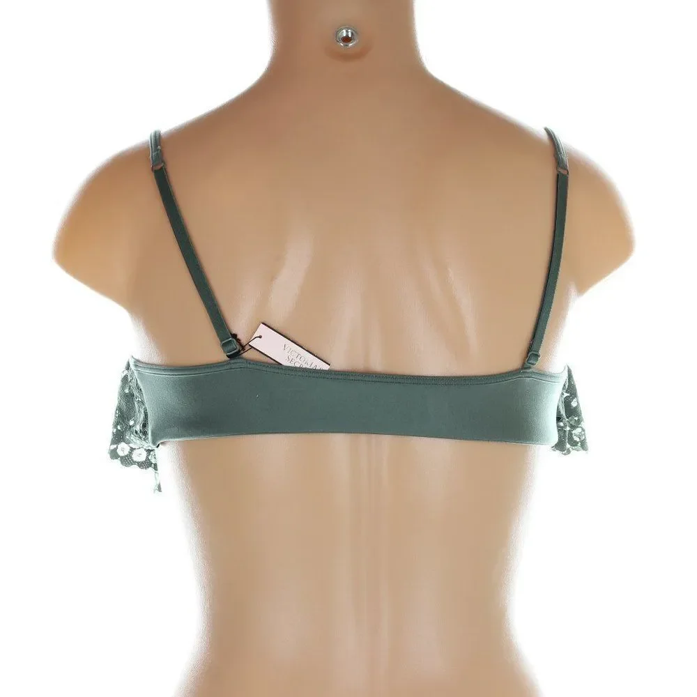 NWT Victoria's Secret Sage Green Lace Ruffle Bralette Crop Top XS